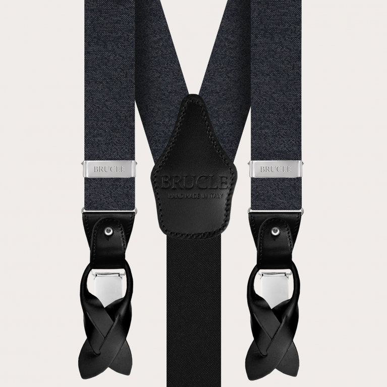 Refined set of melange grey suspenders with matching necktie in silk