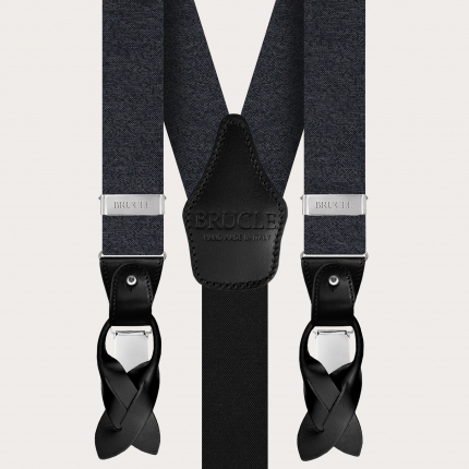 Raffiniertes Set aus melierten grauen Hosenträgern mit passender Krawatte aus Seide