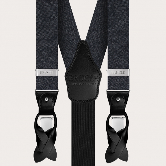 BRUCLE Raffiniertes Set aus melierten grauen Hosenträgern mit passender Krawatte aus Seide