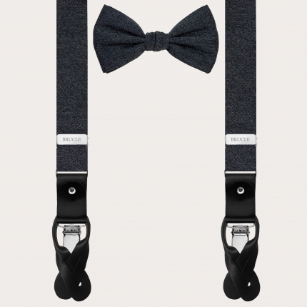 Suspenders and bow tie in melange grey silk