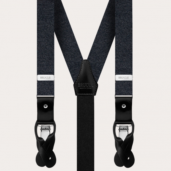 BRUCLE Suspenders and bow tie in melange grey silk