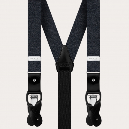 Thin suspenders and necktie in grey melange silk