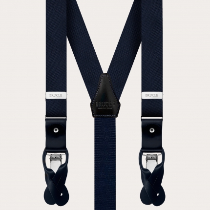Thin suspenders and necktie in navy blue silk