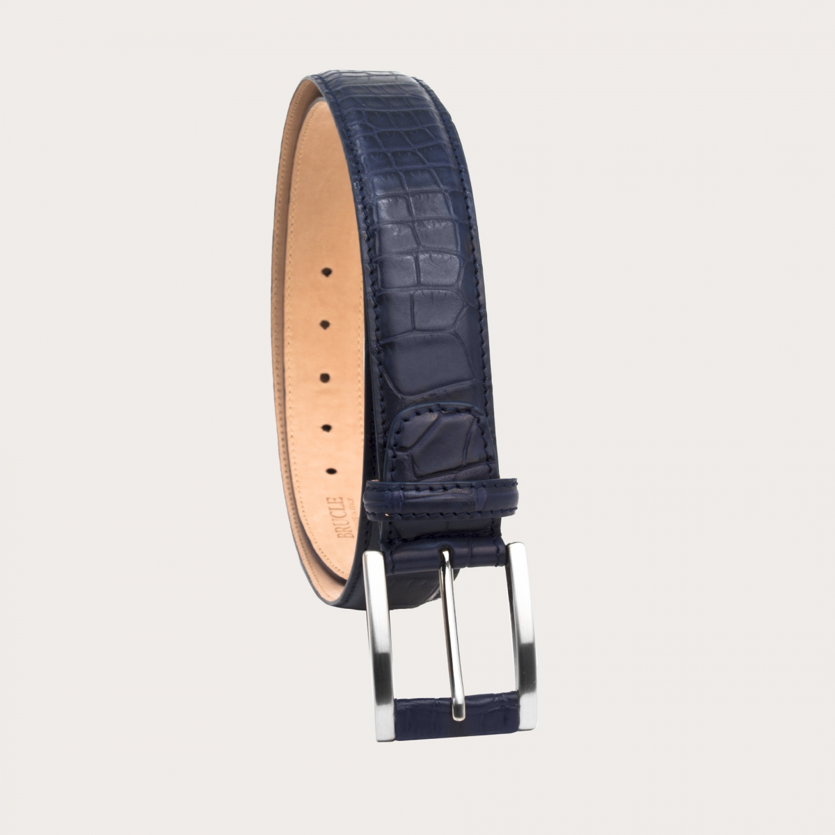 BRUCLE Ceinture exclusive en cuir d'alligator bleu avec boucle recouverte
