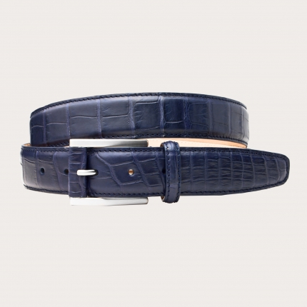 Exclusivo cinturón de piel de aligátor azul con hebilla forrada