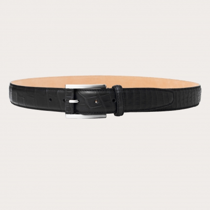 Exclusive black alligator leather belt with covered buckle