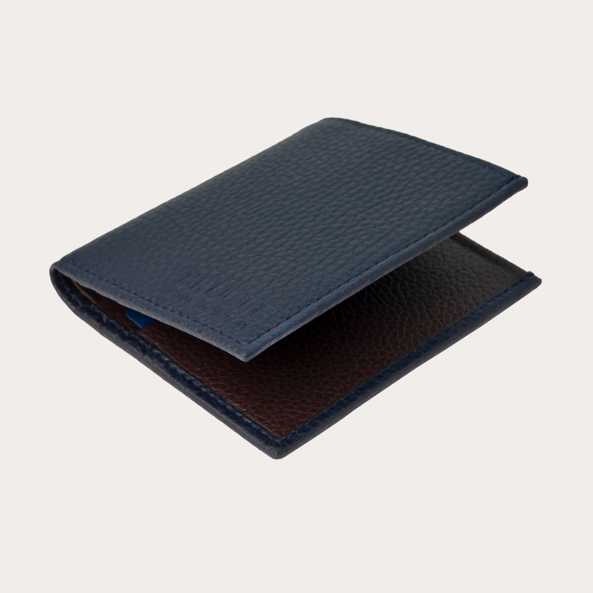 BRUCLE Compact business wallet in tumbled leather, navy blue