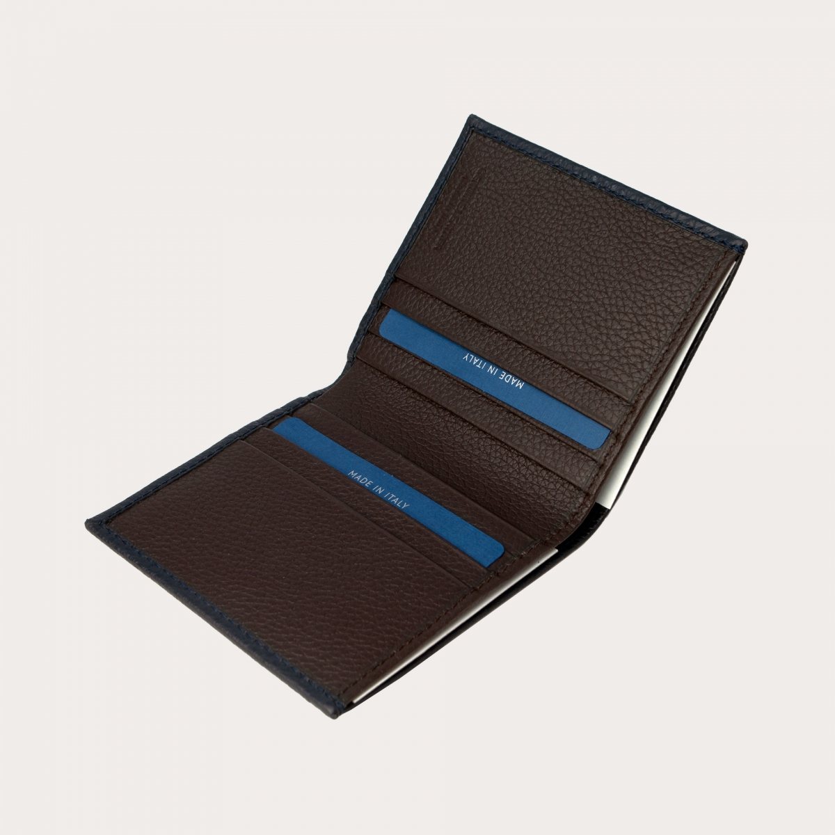 BRUCLE Portefeuille business compact en cuir foulonné, bleu marine