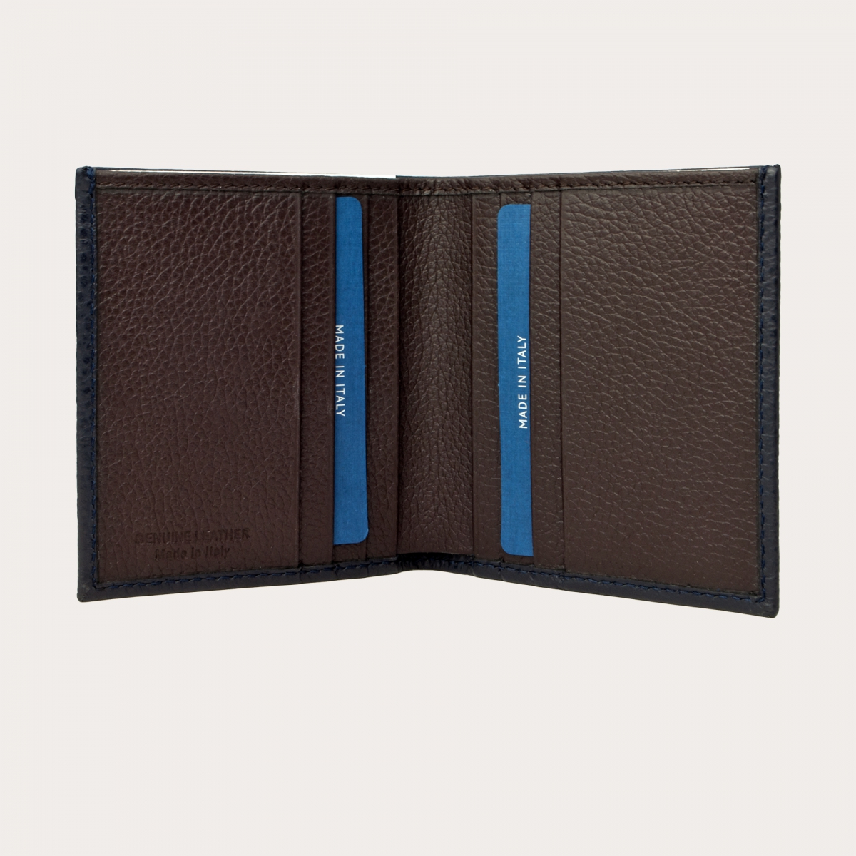 BRUCLE Portefeuille business compact en cuir foulonné, bleu marine