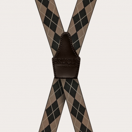 Unisex X-shaped suspenders beige check motif