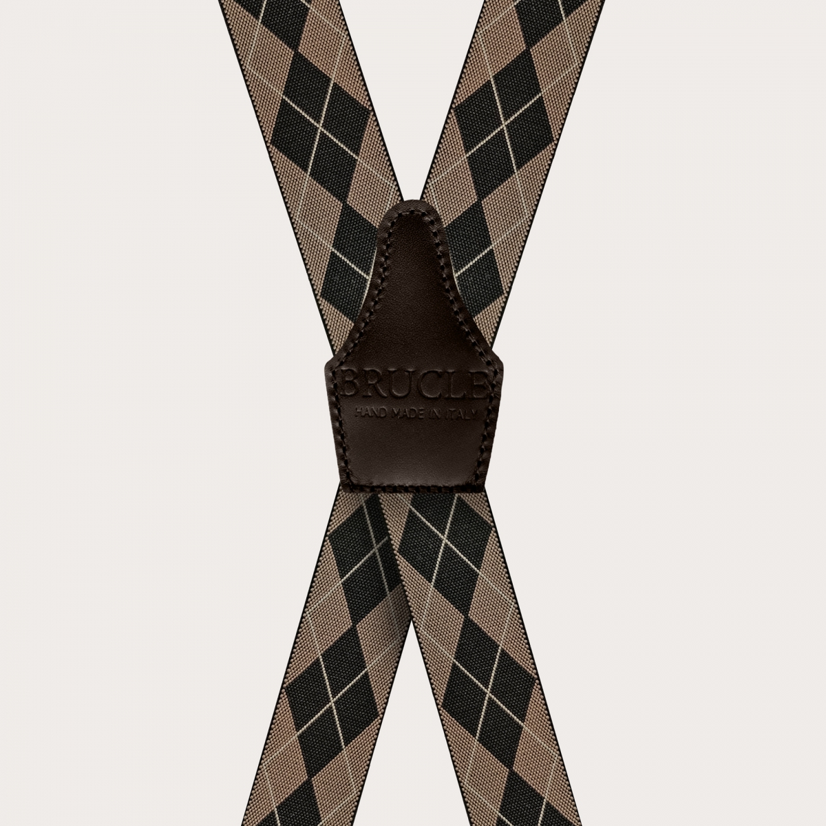 BRUCLE Unisex X-shaped suspenders beige check motif