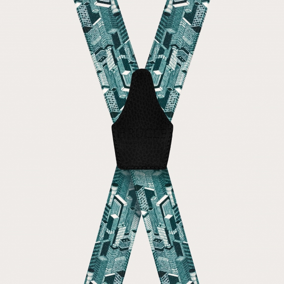 BRUCLE Shiny suspenders with skyscrapers pattern