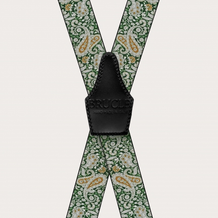 Bretelles en forme de X à clips en motif cachemire vert et or
