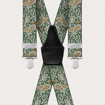 X-form Hosenträger mit Clips in grünes und goldenes Kaschmirmuster