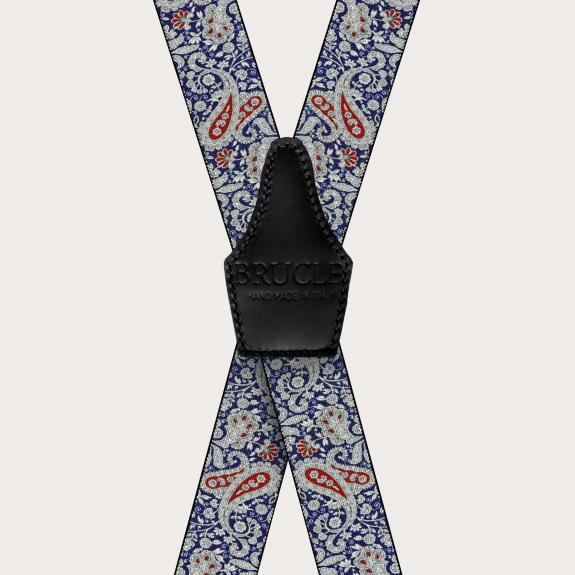 BRUCLE Bretelles en forme de X à clips en motif cachemire bleu et rouge