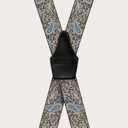 X-shaped suspenders with clips in brown and blue cashmere pattern