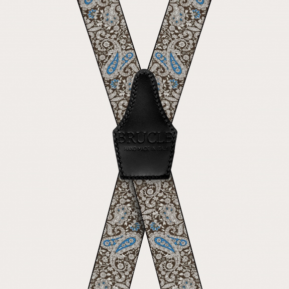 BRUCLE X-form Hosenträger mit Clips in braunem und blauem Kaschmirmuster