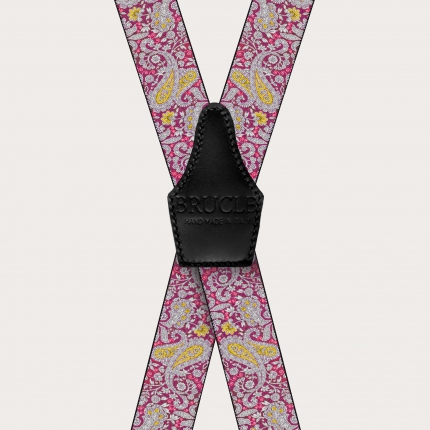 X-form Hosenträger mit Clips in magenta und gelbem Kaschmirmuster