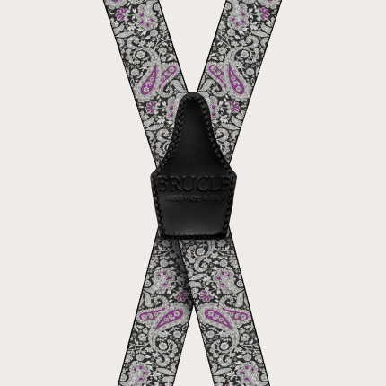 Bretelles en forme de X à clips en motif cachemire noir et violet