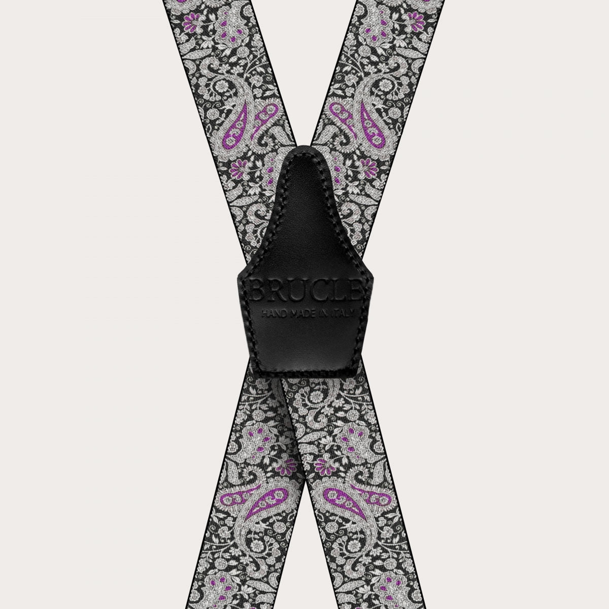 BRUCLE Bretelles en forme de X à clips en motif cachemire noir et violet