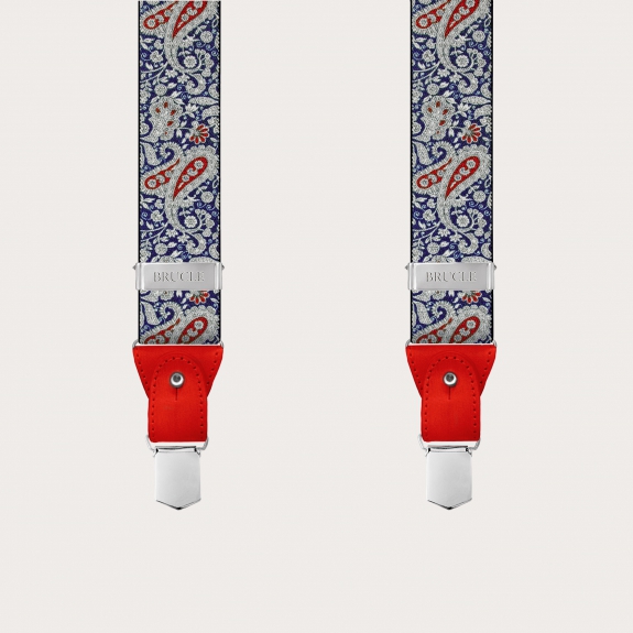 BRUCLE Double use suspenders in cashmere, blue and red pattern