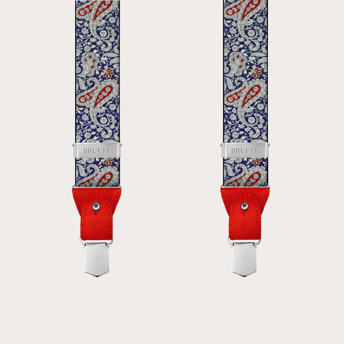 BRUCLE Bretelles double usage en cachemire, motif bleu et rouge