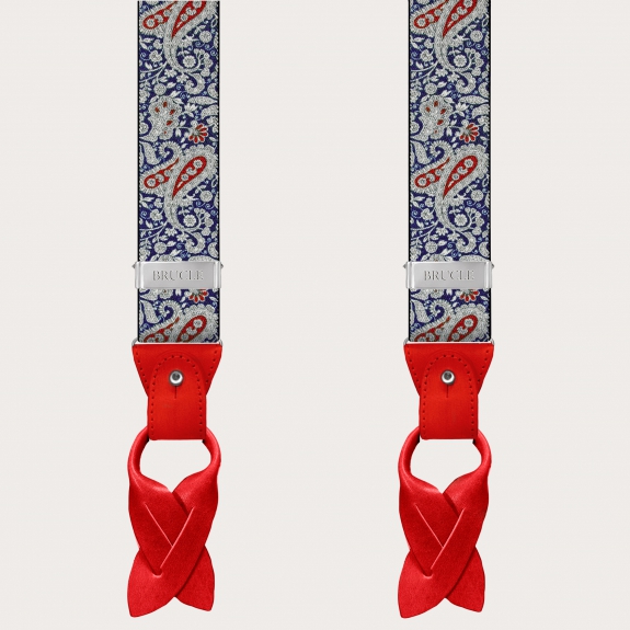 BRUCLE Doppelte Hosenträger in Kaschmir, blau und rot gemustert
