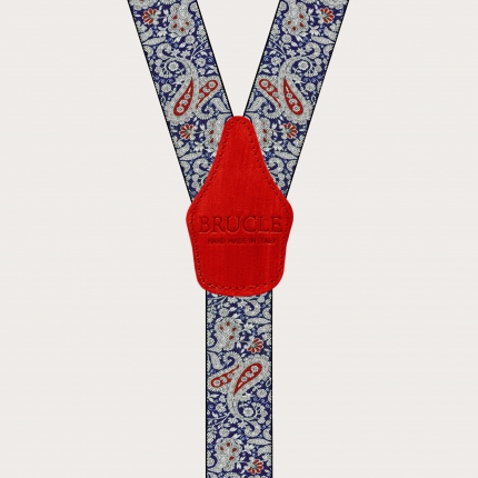 Bretelles double usage, motif cachemire bleu et rouge