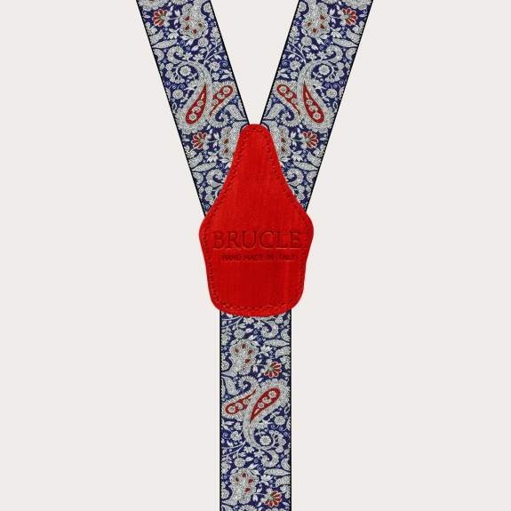 BRUCLE Bretelles double usage en cachemire, motif bleu et rouge