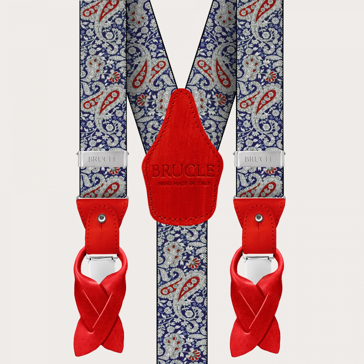 BRUCLE Doppelte Hosenträger in Kaschmir, blau und rot gemustert