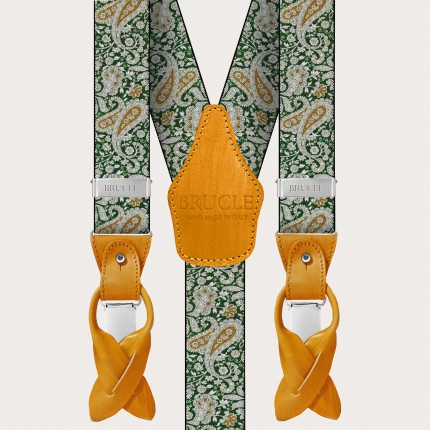 Green paisley suspenders with clip or button fastening