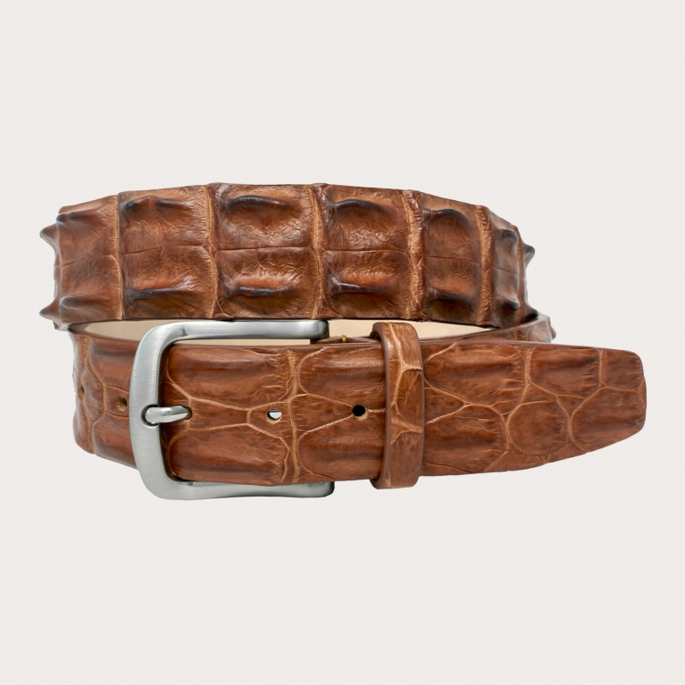 Cinturón casual en espalda de cocodrilo, marrón claro