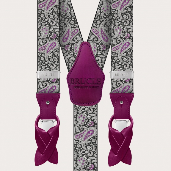 BRUCLE Tirantes doble uso cashmere estampado negro y morado