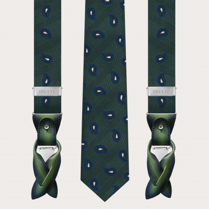 Bel ensemble de bretelles paisley vertes et cravate assortie
