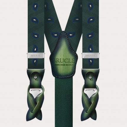 Refined set of green paisley silk suspenders and matching bow tie