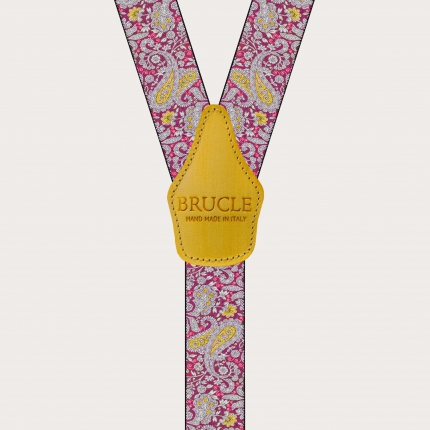 Bretelles double usage en motif cachemire magenta et jaune