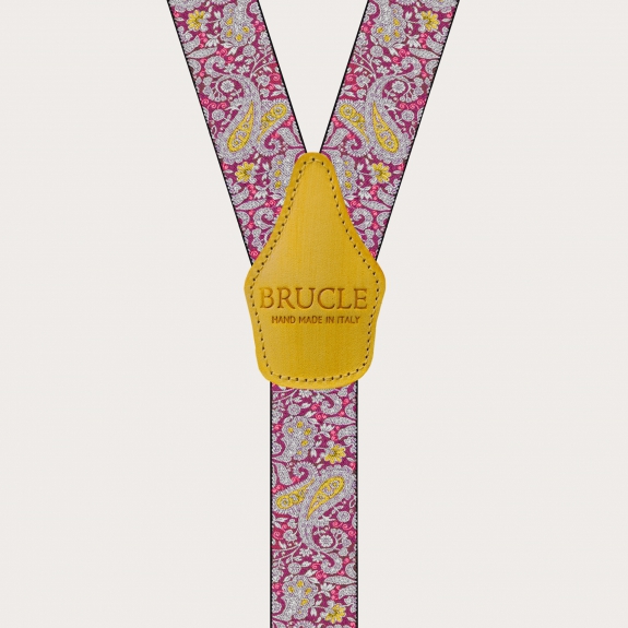 BRUCLE Bretelles double usage en motif cachemire magenta et jaune