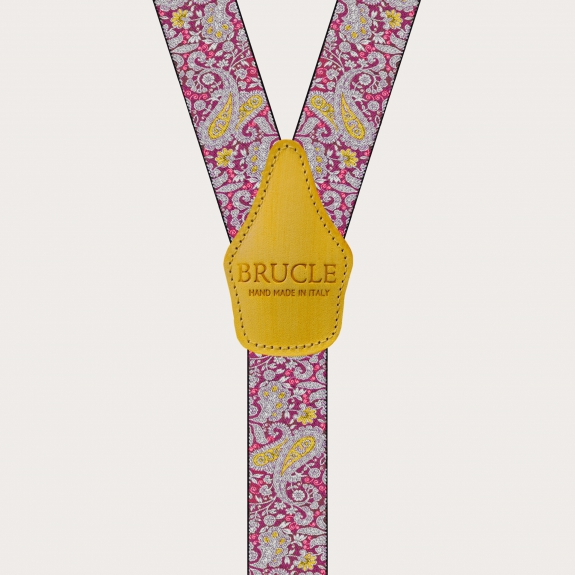 BRUCLE Double use suspenders in cashmere, magenta and yellow pattern