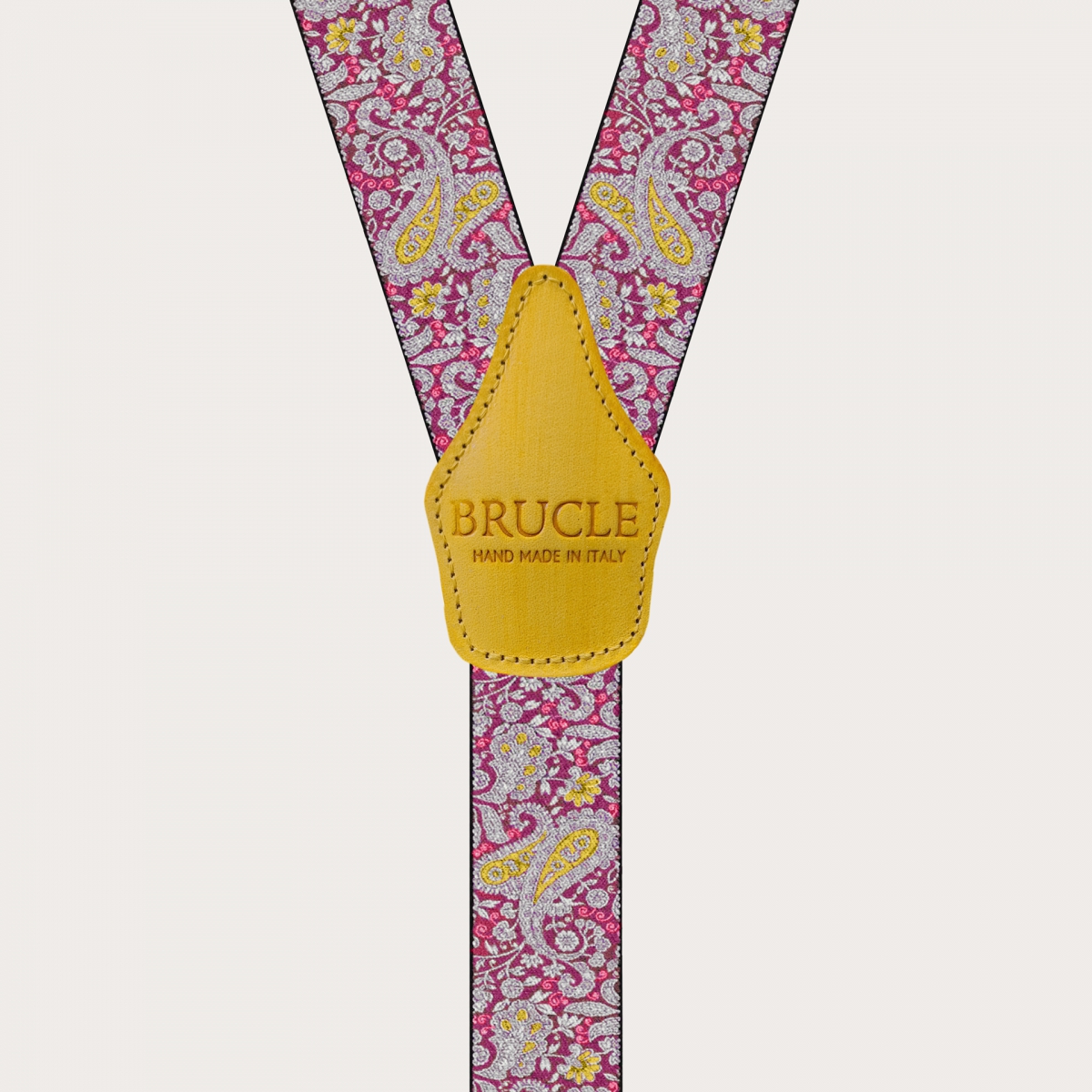 BRUCLE Bretelles double usage en motif cachemire magenta et jaune