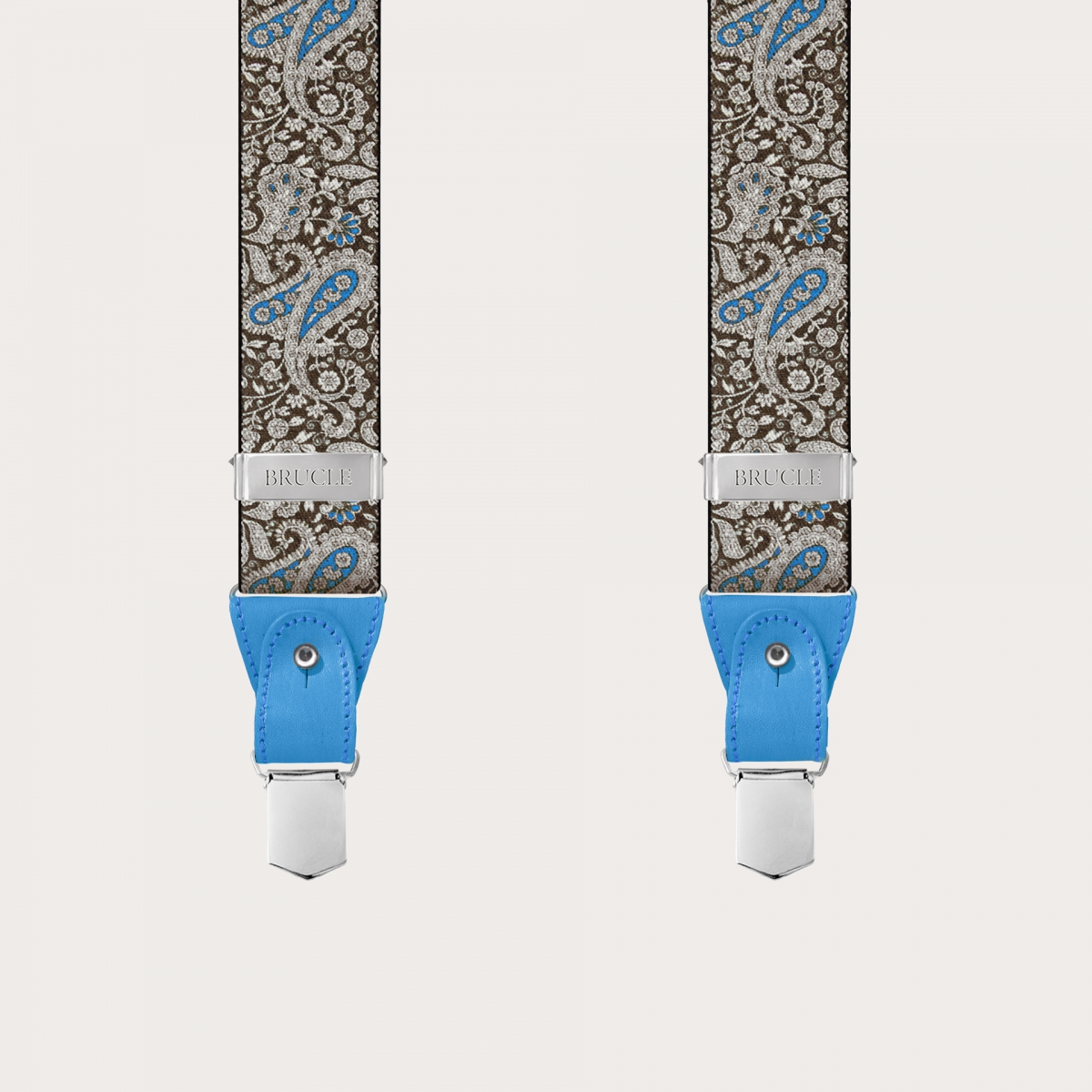 BRUCLE Doppelte Hosenträger in braunem und blauem Kaschmirmuster