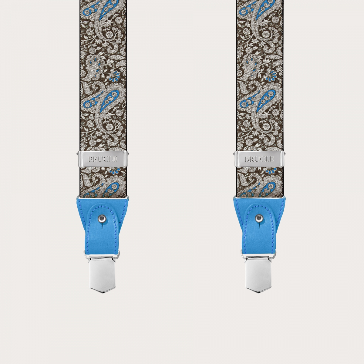BRUCLE Double use suspenders in brown and blue paisley pattern