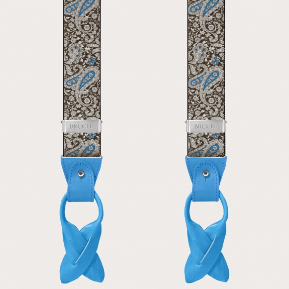 BRUCLE Double use suspenders in brown and blue paisley pattern
