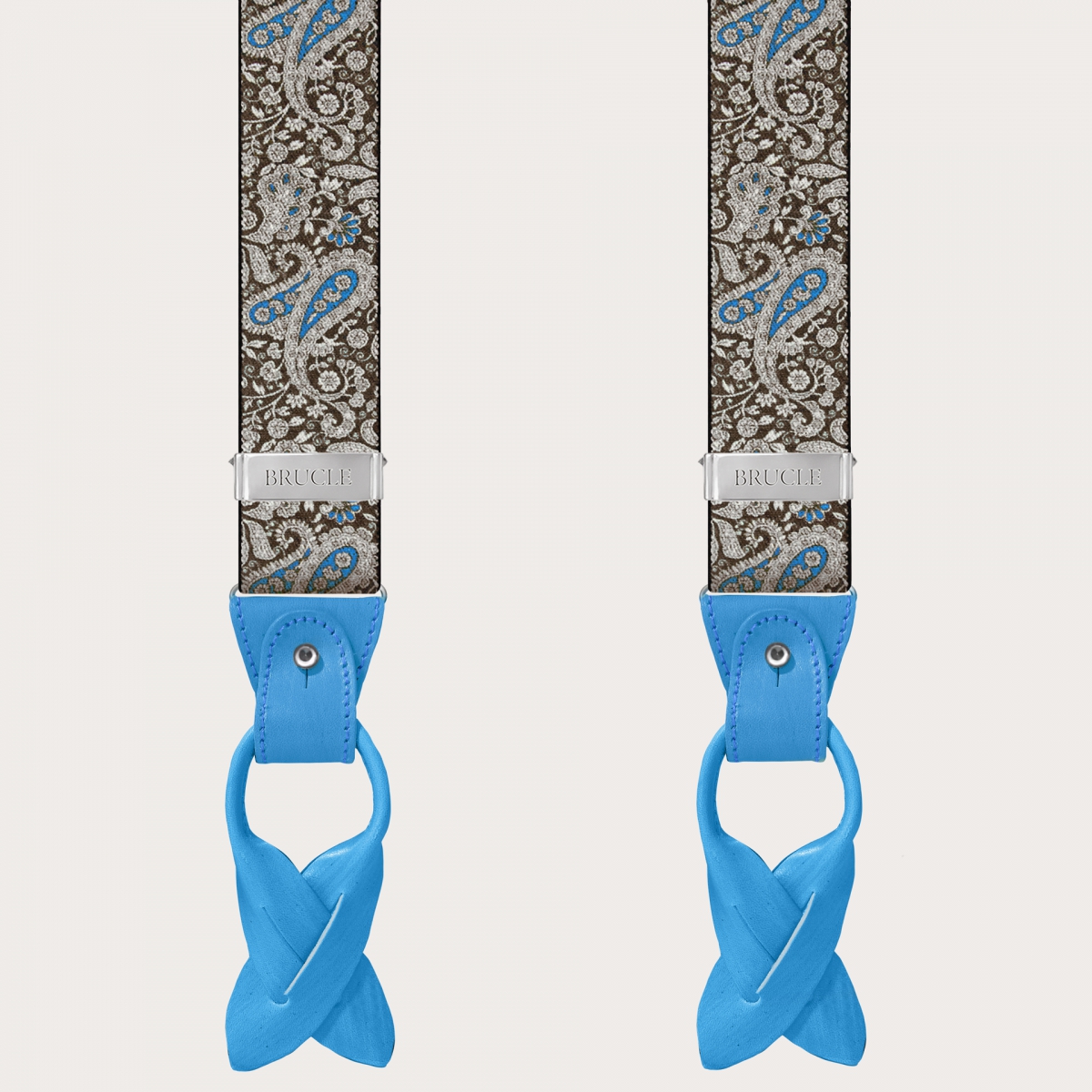 BRUCLE Doppelte Hosenträger in braunem und blauem Kaschmirmuster