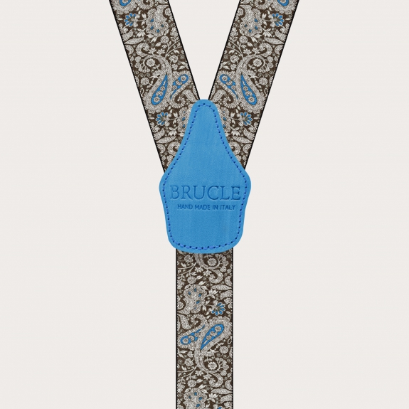 BRUCLE Doppelte Hosenträger in braunem und blauem Kaschmirmuster