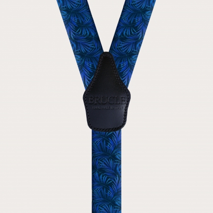 Bretelle elastiche doppio uso effetto raso, blu con foglie di palma