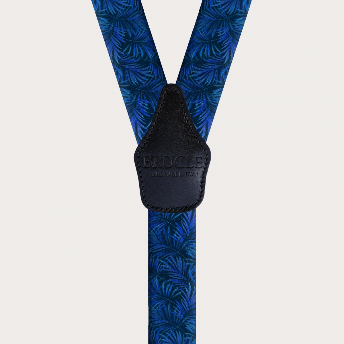 BRUCLE Elastische Hosenträger mit doppeltem Verwendungszweck in Satin-Optik, blau mit Palmblättern