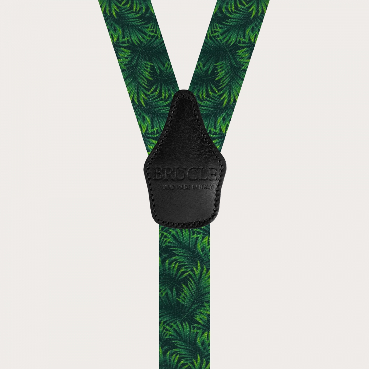 BRUCLE Tirantes elásticos doble uso efecto satinado, verde con hojas de palma