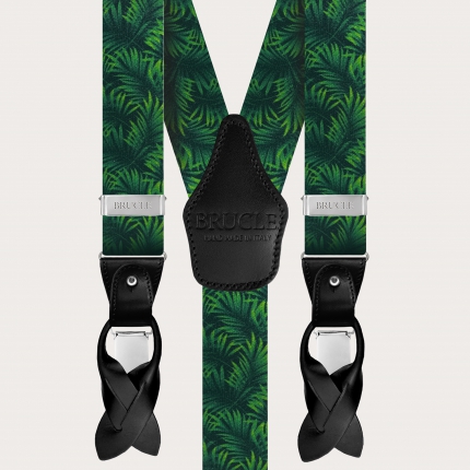 Elastische Hosenträger mit doppelter Verwendung in Satin-Optik, grün mit Palmblättern