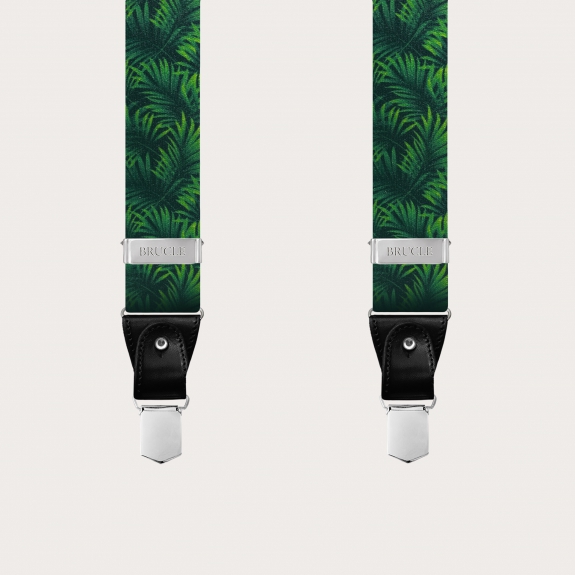 BRUCLE Bretelle elastiche doppio uso effetto raso, verde con foglie di palma