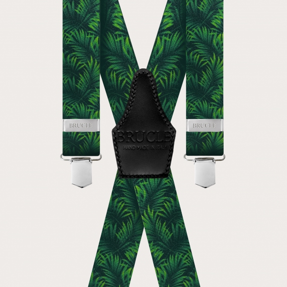 BRUCLE Bretelles élastiques en forme de X effet satin, vert avec feuilles de palmier